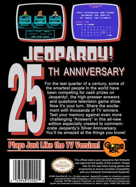 Jeopardy! 25th Anniversary Edition (USA) box cover back